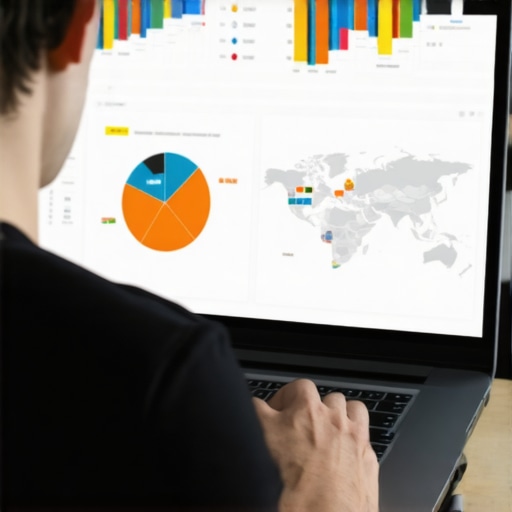 Advanced Local SEO Strategy Analysis A person analyzing local SEO metrics and maps on a laptop for GMB optimization