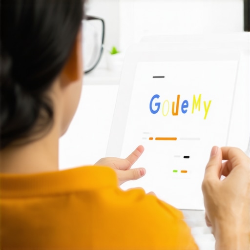 Marketing professional reviewing Google My Business dashboard for local SEO optimization.