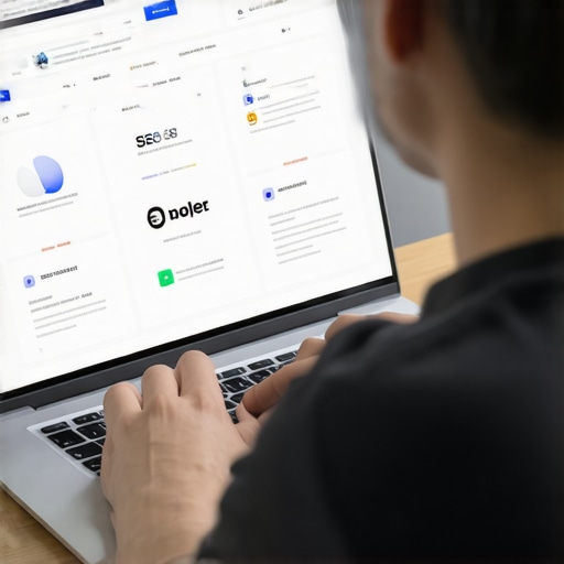 Person managing local SEO using tools on a laptop, illustrating ongoing strategy and tool use for sustained success.