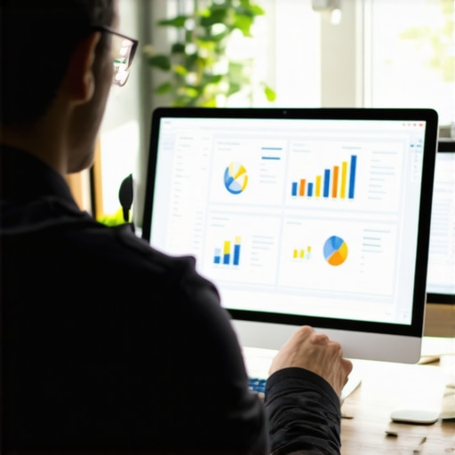 A person analyzing local SEO metrics on a computer, highlighting the importance of tools in maintaining Google My Business rankings.