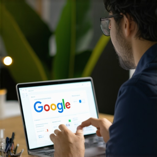 Business owner analyzing Google Maps rankings using SEO tools in modern office