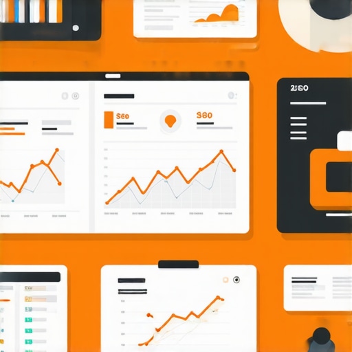 Workspace with monitors displaying SEO dashboards, citation tools, and analytics charts.