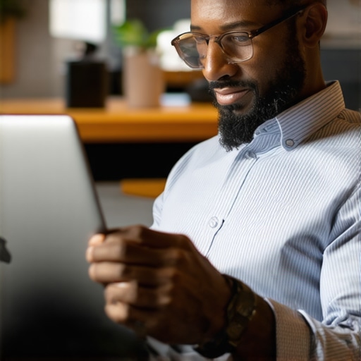 Business owner updating GMB profile on laptop