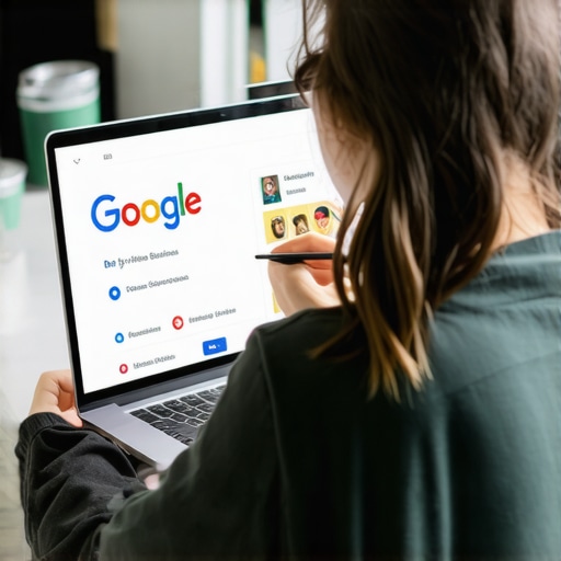 Person updating Google My Business profile on laptop with local business images