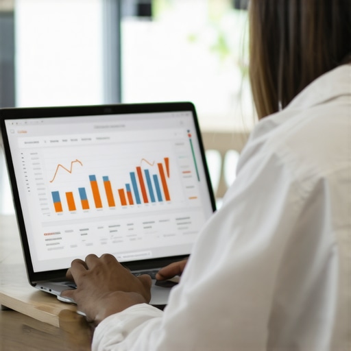 Person using SEO tools on laptop with analytics dashboard