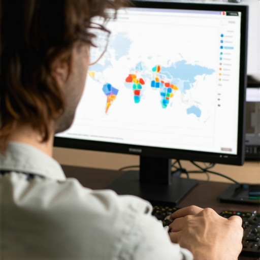 Person analyzing local SEO data on a computer for GMB ranking stability