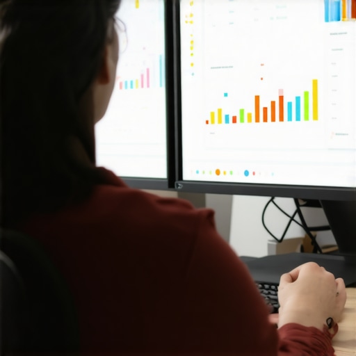 A professional reviewing local SEO performance metrics on computer screens