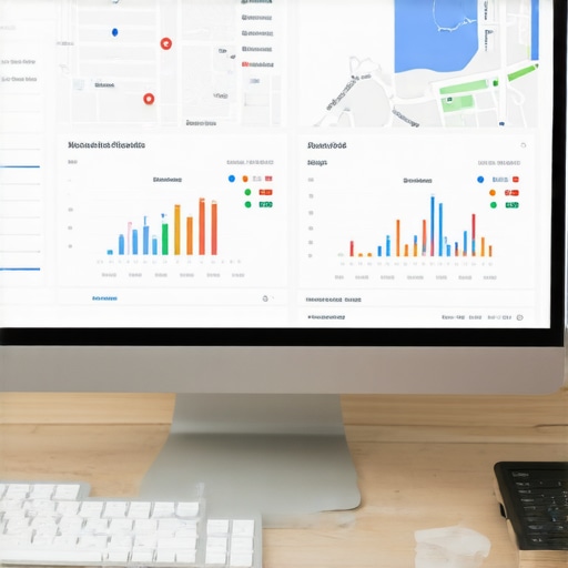 Person analyzing Google Maps rankings and SEO data on a computer monitor.