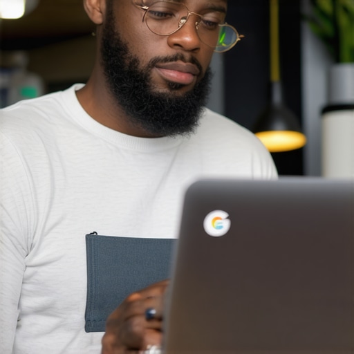 Business Owner Updating GMB Profile A person optimizing their Google My Business listing on a laptop to improve local search rankings.