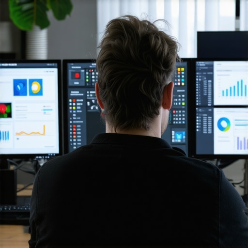 Digital marketer analyzing local SEO tools on a computer for GMB maintenance