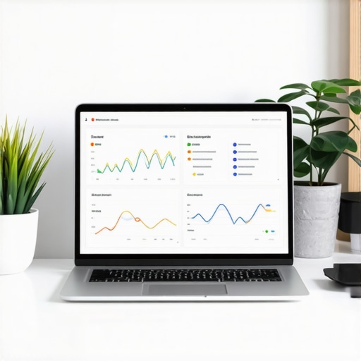 A workspace with screens showing local SEO analytics and tools used for maintaining Google My Business rankings.
