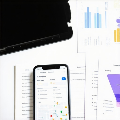 Screenshot of local SEO management software on a laptop screen showing rankings and reviews.