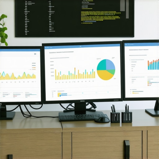 A person managing local SEO tools and analytics on multiple screens in an office setting.