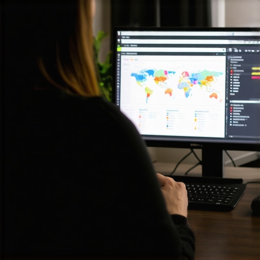 A digital marketer reviewing local SEO analytics on a computer monitor