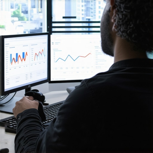A person reviewing local SEO analytics and maps on computer screens